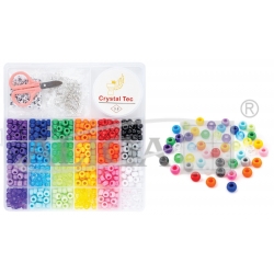 Zestaw plastikowych  koralików  z dodatkami w pudełku, koraliki, zapięcia, ringi, zaciski, żyłka, nożyczki / PJ-2142 / zestaw kreatywny